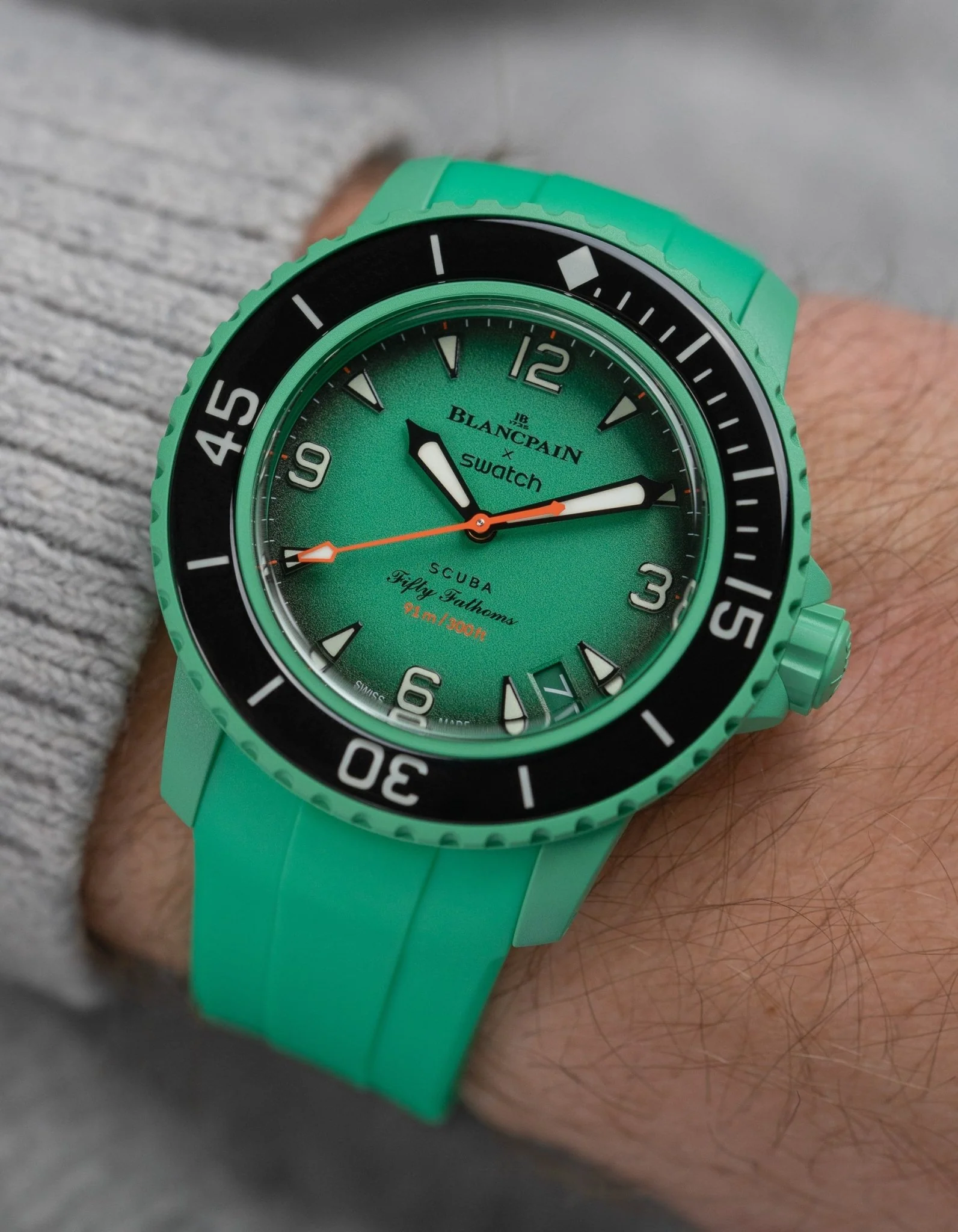 Curved Rubber Strap for Blancpain X Swatch - Indian Ocean Green - Image 3