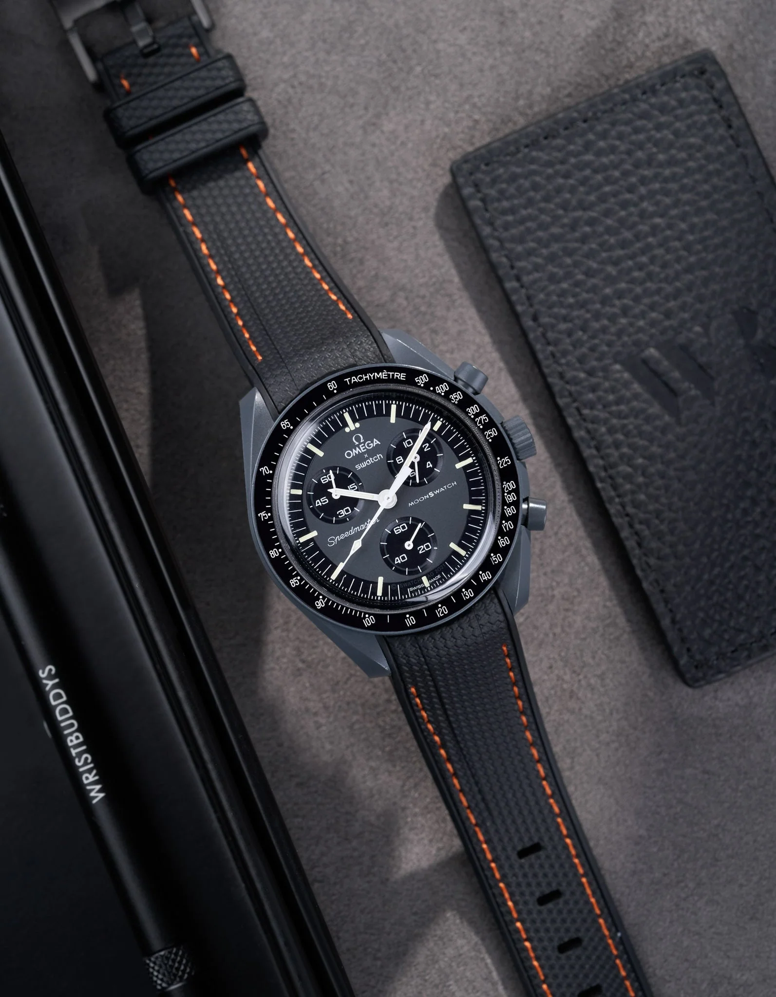 Curved Vertech Rubber Strap - Black & Orange Stitches - Image 3