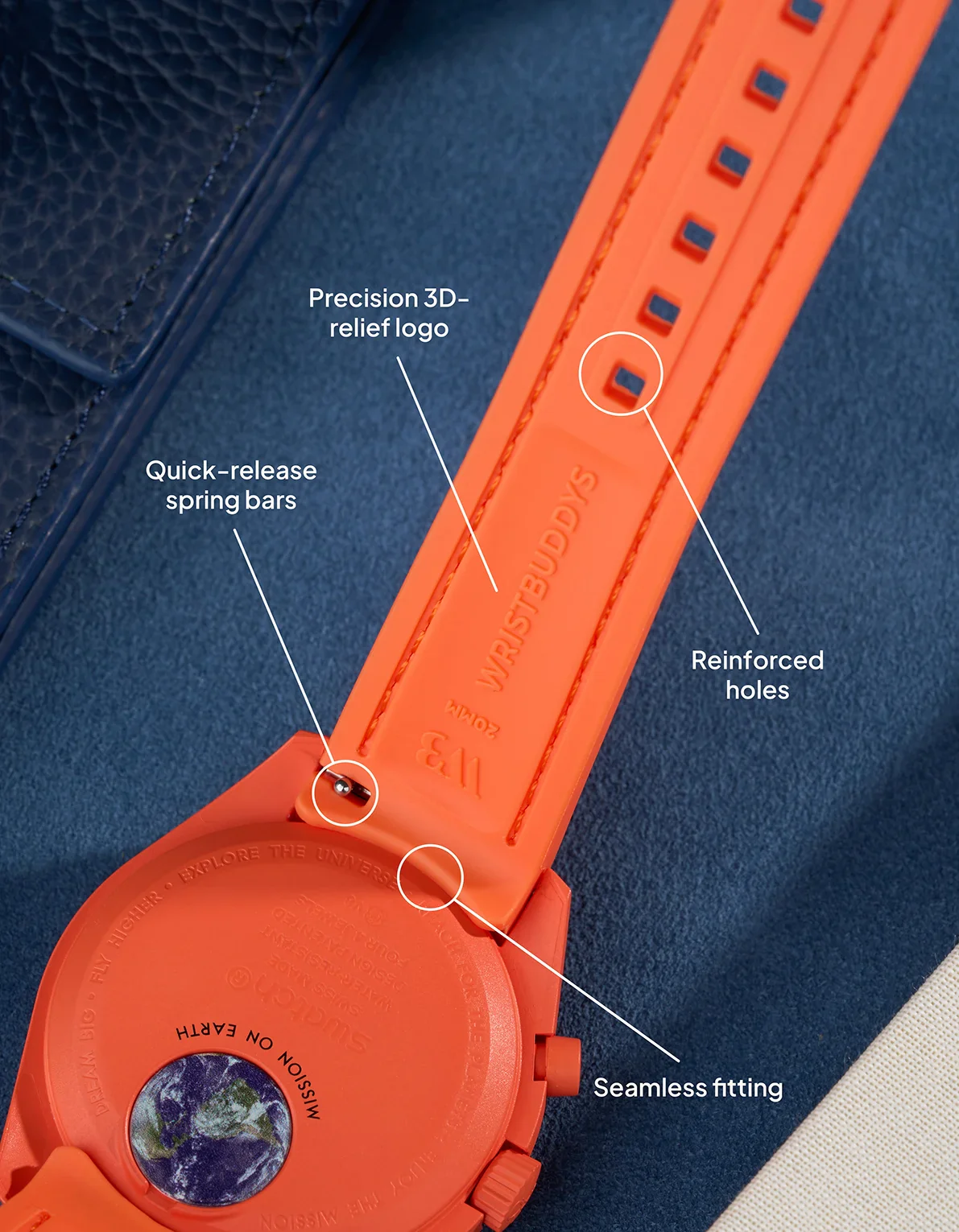 Curved Vertech Rubber Strap - Lava Orange - Image 3