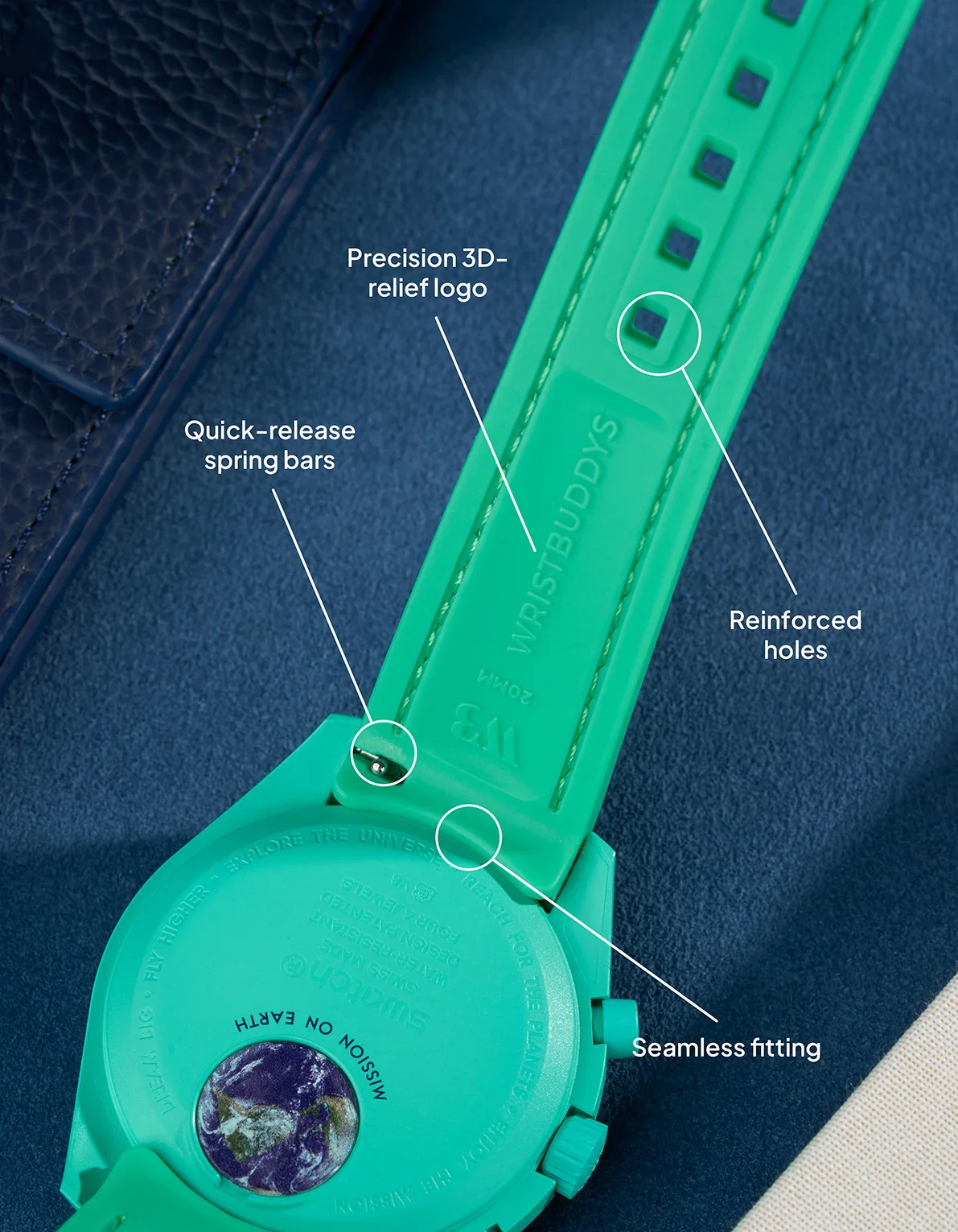 Curved Vertech Rubber Strap - Polar Lights Green - Image 3
