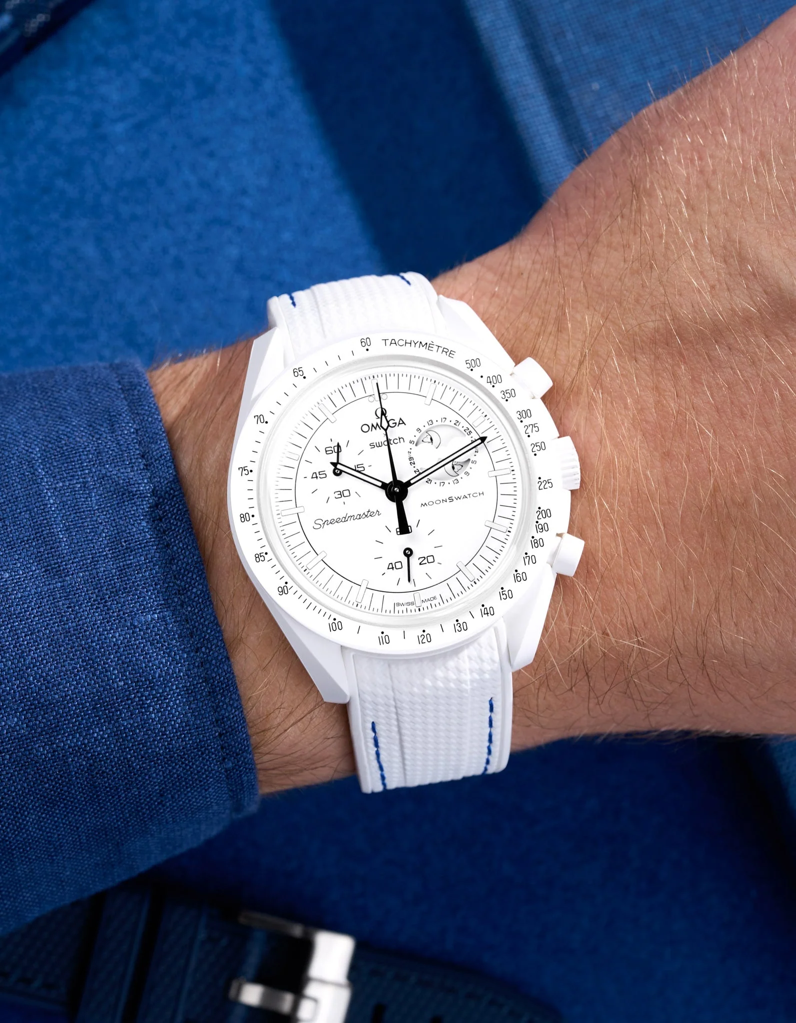 Curved Vertech Rubber Strap - White & Blue Stitches - Image 6