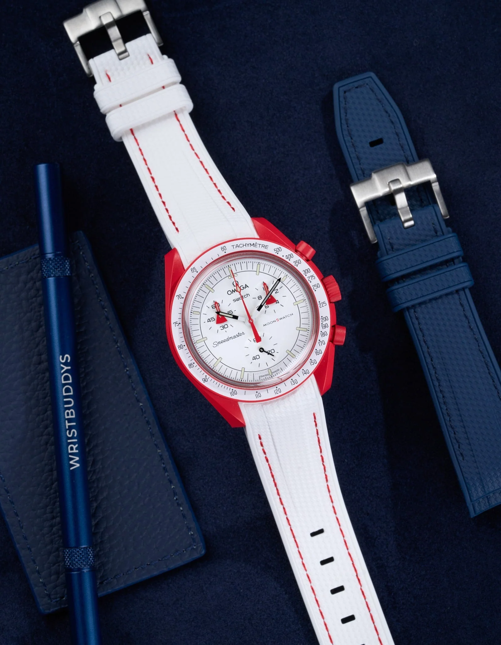 Curved Vertech Rubber Strap - White & Red Stitches - Image 3