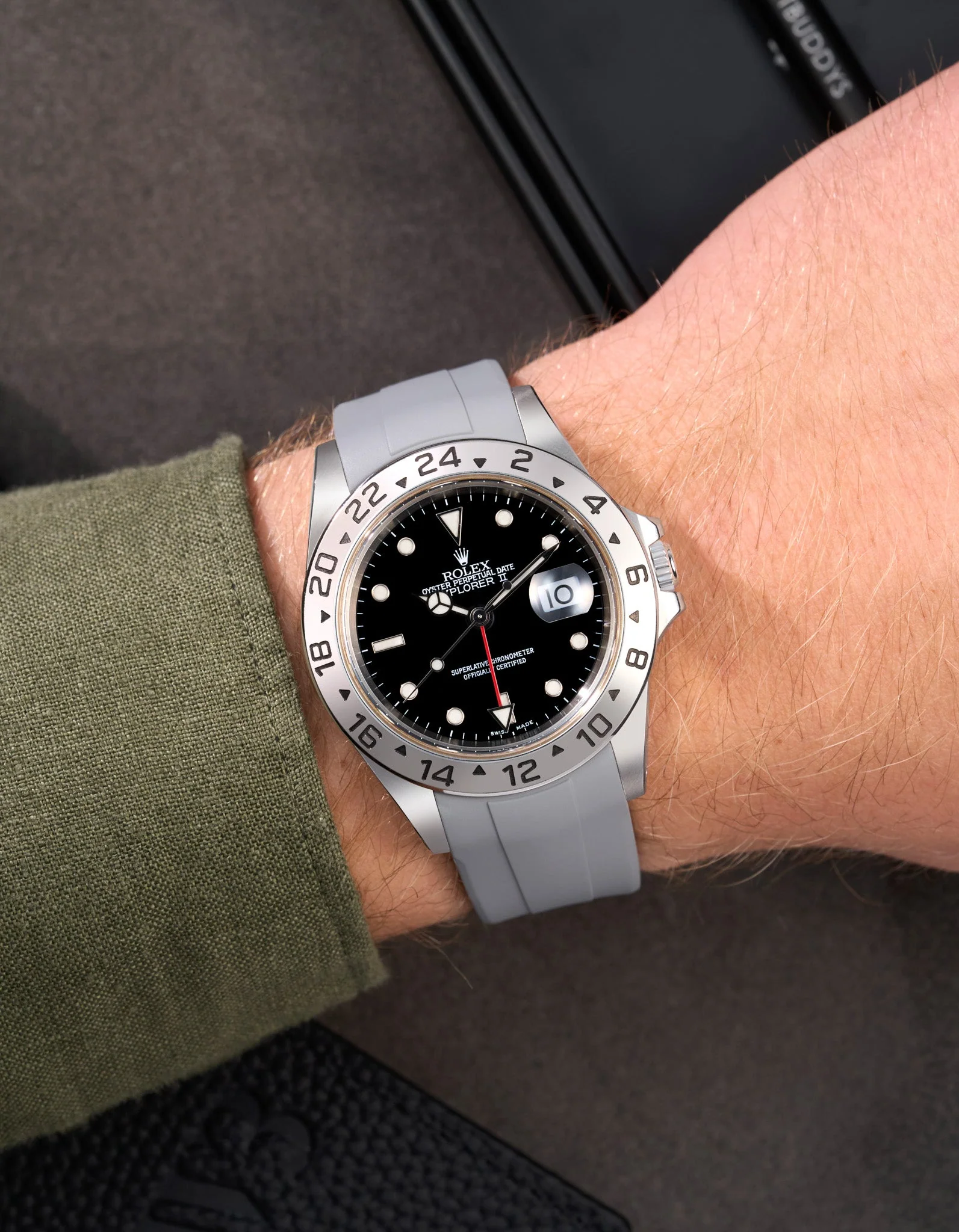 FKM Rubber Strap for Rolex Explorer II 16570 - Image 14
