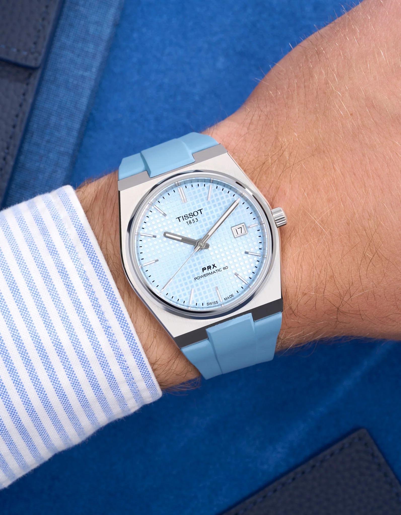 FKM Strap for Tissot PRX Powermatic 80 40mm Ice blue - Image 6