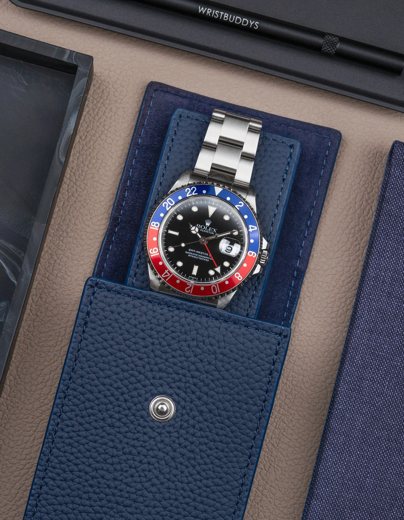 Navy Blue Leather Watch Pouch - Image 3