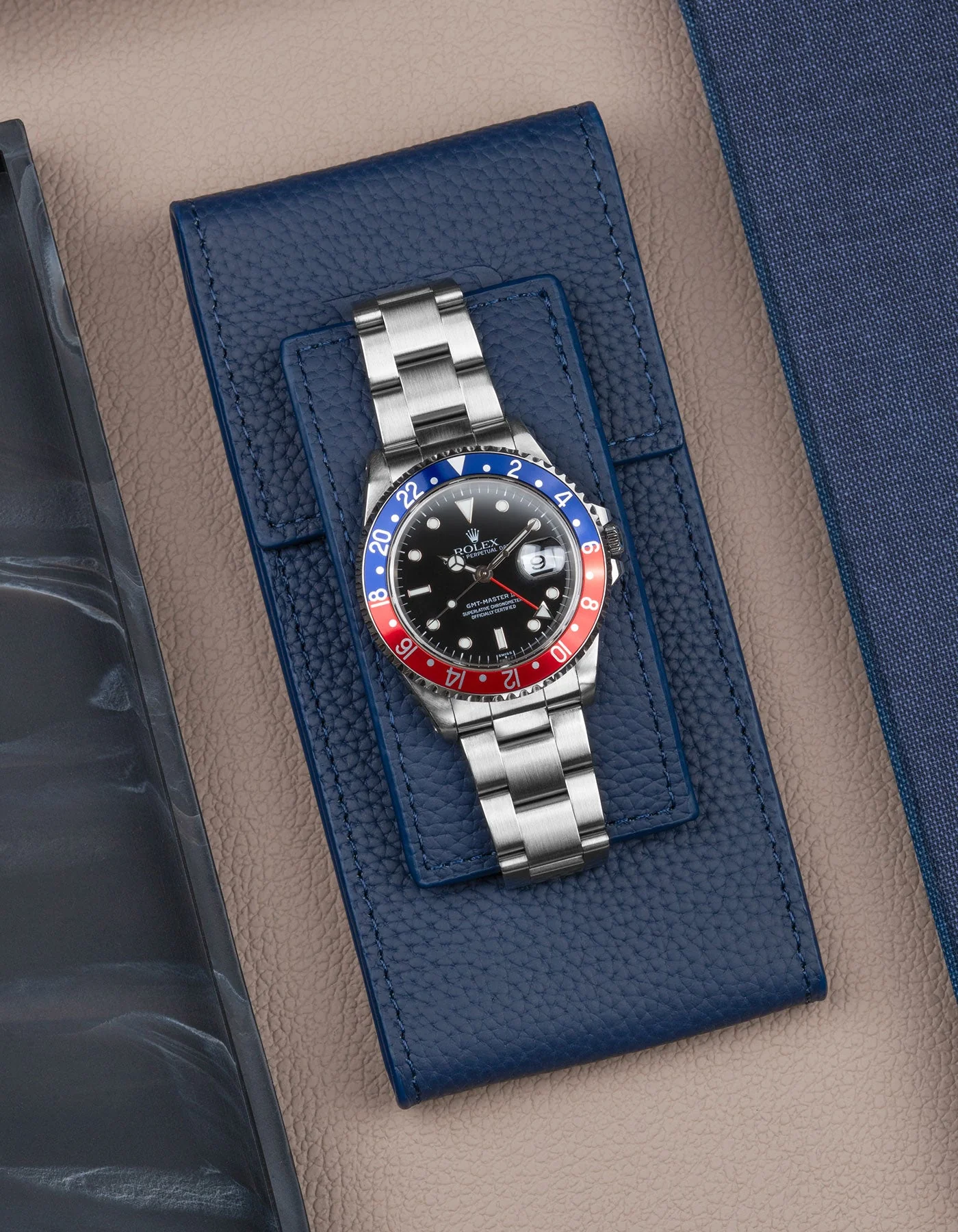 Navy Blue Leather Watch Pouch - Image 4