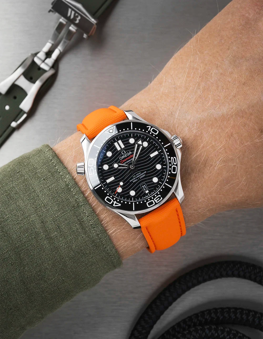 Orange Sailcloth FKM Rubber Strap With Deployant Clasp 18mm-22mm - Image 3