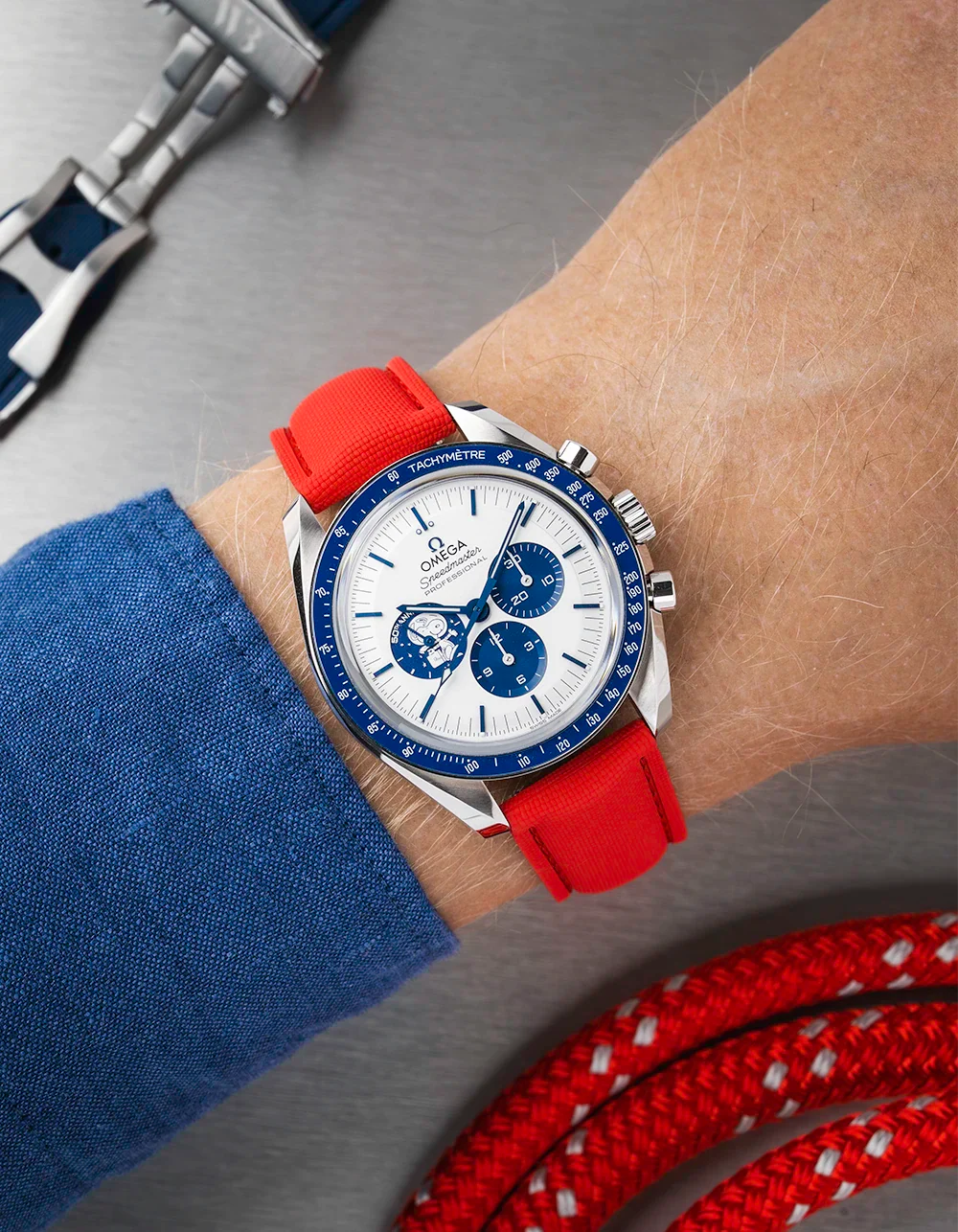 Red Sailcloth FKM Rubber Strap With Deployant Clasp 18mm-22mm - Image 6