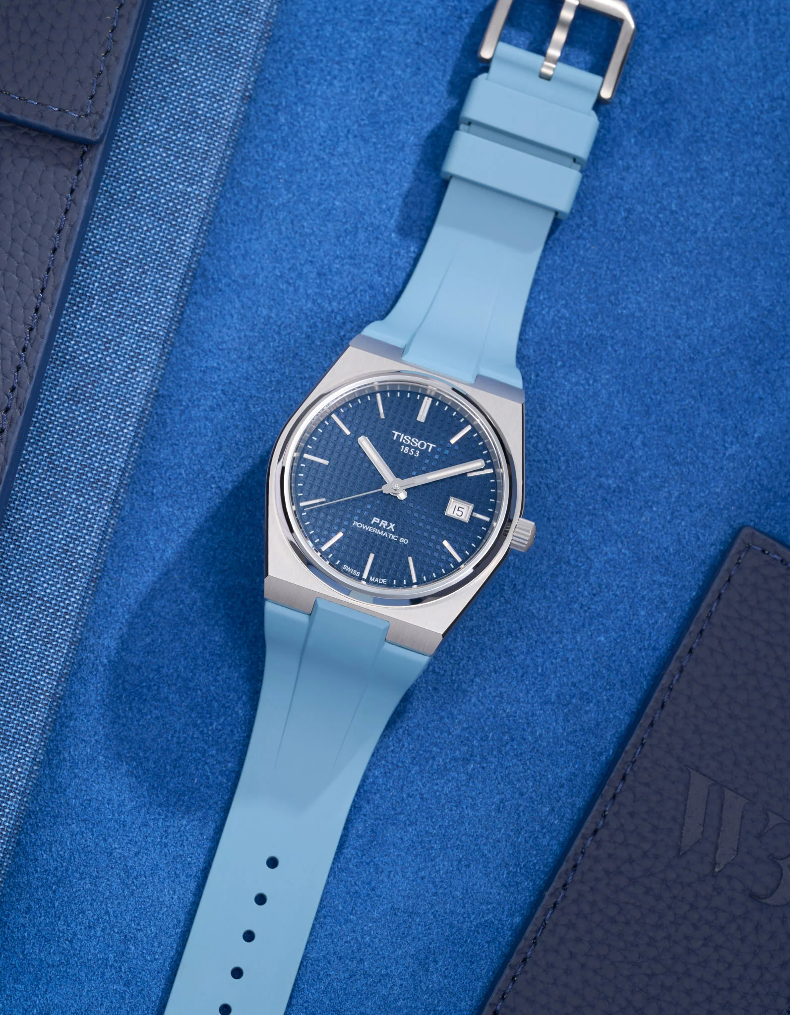 FKM Rubber Strap For Tissot PRX - Ice Blue - Image 3